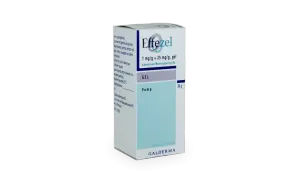 Effezel-förpackning med gel för aknebehandling. Kan ge fina epiduo resultat.