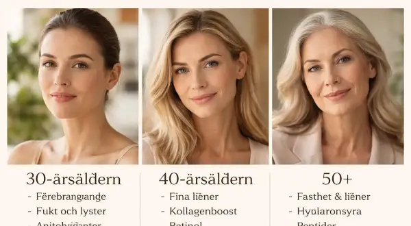 Tre kvinnor i olika åldrar visar hur åldrande hud förändras och vilka behov den har.