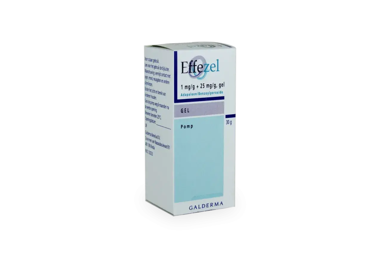 Effezel-förpackning med gel för aknebehandling. Kan ge fina epiduo resultat.