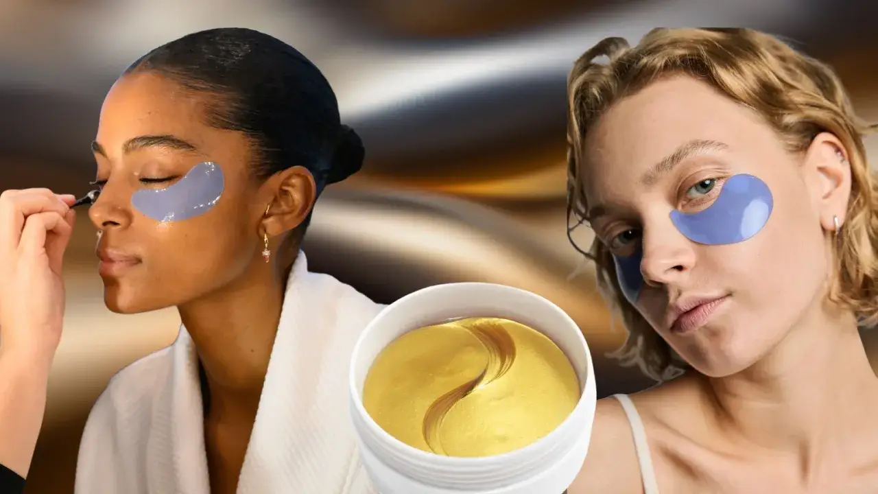 Tv&aring; kvinnor med eye patches under &ouml;gonen. En applicerar mascara, den andra tittar in i kameran. Visar hur ska eye patches sitta f&ouml;r b&auml;sta resultat.