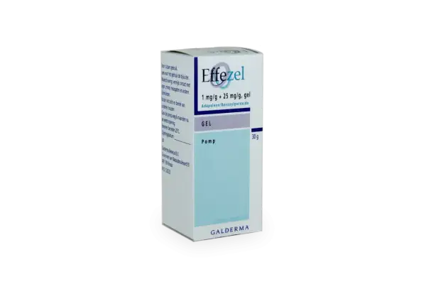 Effezel-förpackning med gel för aknebehandling. Kan ge fina epiduo resultat.